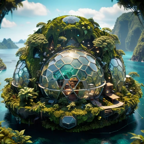 terrarium,floating islands,floating island,waterglobe,musical dome,artificial island,mushroom island,island suspended,glass sphere,flower dome,artificial islands,crystal ball,biome,globe,the globe,islet,diamond lagoon,bee-dome,underwater oasis,quarantine bubble,Photography,General,Sci-Fi