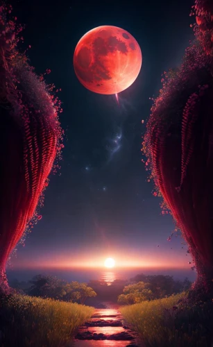 blood moon,blood moon eclipse,red planet,lunar eclipse,moonrise,hanging moon,lunar landscape,alien planet,red sky,phase of the moon,valley of the moon,alien world,moonscape,moon and star background,moons,photomanipulation,photo manipulation,landscape red,fantasy picture,fantasy landscape
