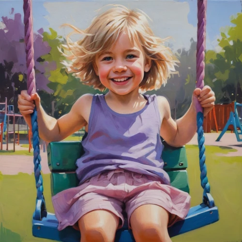 child in park,child portrait,empty swing,swing set,hanging swing,child's frame,wooden swing,oil painting on canvas,oil painting,garden swing,golden swing,swinging,children's playground,girl portrait,little girl in wind,painting technique,oil on canvas,slide canvas,girl with a wheel,photo painting,Illustration,Realistic Fantasy,Realistic Fantasy 28