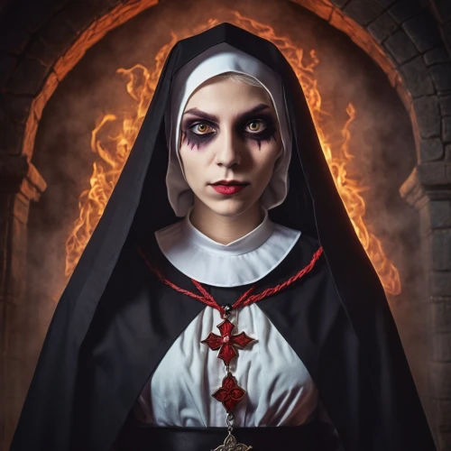 the nun,gothic portrait,nun,carmelite order,seven sorrows,priest,nuns,gothic woman,benedictine,the prophet mary,blood icon,priestess,nuncio,portrait of christi,the witch,mary 1,blood church,vampire woman,templar,evil woman,Conceptual Art,Fantasy,Fantasy 31