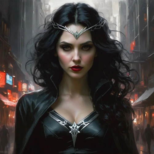 the enchantress,scarlet witch,sorceress,fantasy portrait,gothic woman,fantasy woman,vampire woman,fantasy art,queen of the night,elven,goth woman,gothic portrait,dark elf,priestess,dark angel,vampire lady,huntress,black widow,fantasy picture,heroic fantasy,Conceptual Art,Oil color,Oil Color 11