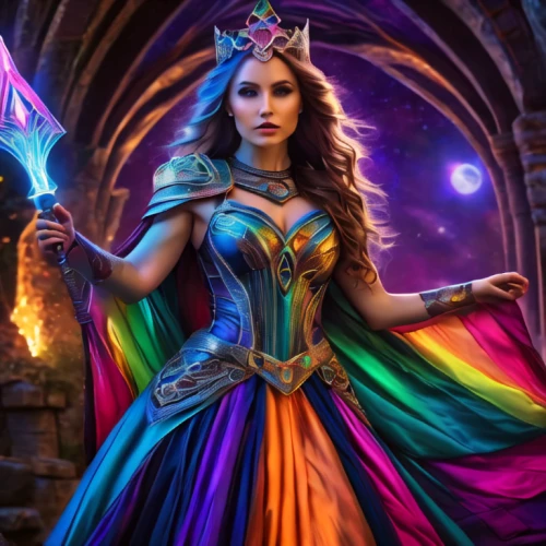 fantasy picture,fantasy woman,rainbow background,fantasy art,sorceress,blue enchantress,celtic queen,the enchantress,fantasy portrait,magical,rainbow unicorn,lgbtq,fairy queen,show off aurora,fairy tale character,3d fantasy,colorful foil background,rainbow pencil background,unicorn and rainbow,goddess of justice,Photography,General,Natural