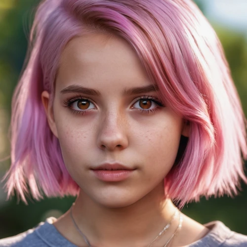 girl portrait,eleven,natural cosmetic,pink beauty,pink hair,child portrait,nora,natural pink,child girl,clementine,portrait of a girl,pixie-bob,portrait background,pink vector,mystical portrait of a girl,punk,3d rendered,violet,luka,lis,Photography,General,Realistic