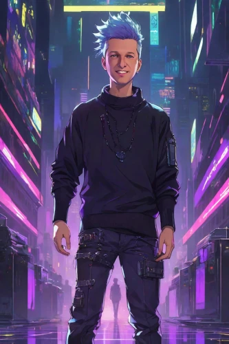 cyberpunk,mini e,cyber,cg artwork,futuristic,ninja,electro,star-lord peter jason quill,would a background,dj,2d,felix,stechnelken,ganmodoki,digiart,zoom background,cube background,twitch logo,indigo,game illustration,Digital Art,Anime