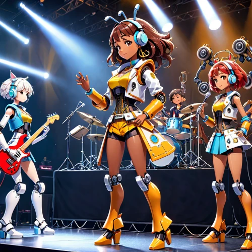 haruhi suzumiya sos brigade,rock band,vocaloid,music band,concert guitar,music fantasy,rock concert,transistor,guitars,live concert,transistor checking,stand models,stage equipment,lady rocks,hatsune miku,plug-in figures,guitar player,kantai collection sailor,anime 3d,guitar accessory,Anime,Anime,General