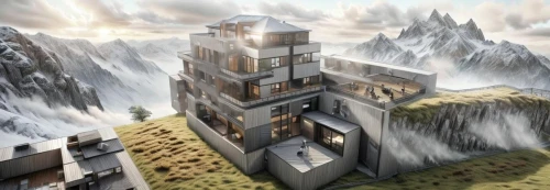 house in mountains,house in the mountains,cubic house,cube house,cube stilt houses,sky apartment,mountain settlement,apartment building,apartment house,apartment block,escher,building valley,ghost castle,3d fantasy,elphi,peter-pavel's fortress,fractal environment,an apartment,summit castle,house with lake