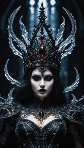 the snow queen,queen of the night,ice queen,gothic woman,crow queen,gothic portrait,the enchantress,priestess,gothic fashion,dark gothic mood,queen cage,dark art,celtic queen,gothic style,imperial crown,dark elf,dark angel,sorceress,mirror of souls,queen crown,Illustration,Realistic Fantasy,Realistic Fantasy 46