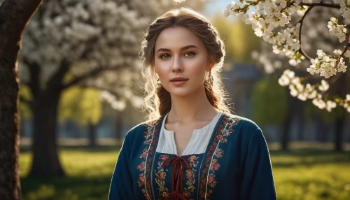 jessamine,jane austen,linden blossom,pear blossom,girl in a historic way,girl in flowers,miss circassian,russian folk style,country dress,digital compositing,fatima,girl with tree,sound of music,beautiful girl with flowers,victorian lady,ukrainian,the night of kupala,celtic woman,a charming woman,southern belle,Photography,General,Realistic