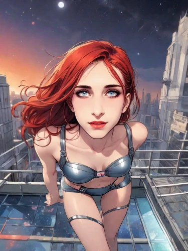 transistor,scarlet witch,infinity swimming pool,female swimmer,underwater background,game illustration,swimmer,vanessa (butterfly),queen cage,siren,io,clary,wonder woman city,red-haired,android game,swimming,on the roof,rooftop,cg artwork,swim,Digital Art,Comic