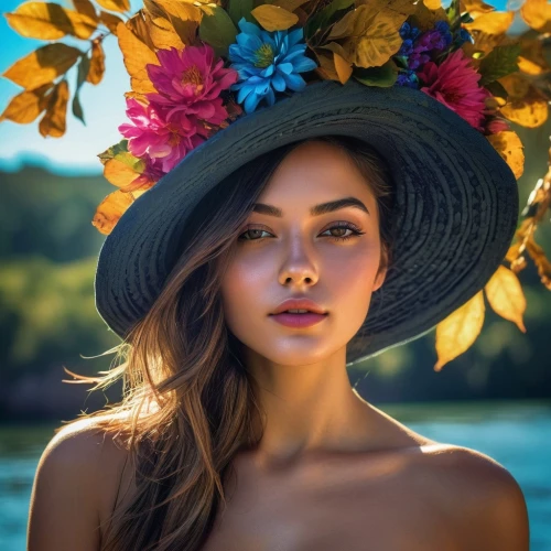 flower hat,beautiful girl with flowers,yellow sun hat,high sun hat,sun hat,beautiful bonnet,girl in flowers,girl wearing hat,summer hat,woman's hat,women's hat,summer crown,ordinary sun hat,the hat of the woman,the hat-female,flower crown,sombrero,spring crown,ladies hat,flower in sunset,Photography,Artistic Photography,Artistic Photography 08