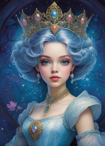 the snow queen,elsa,cinderella,fantasy portrait,princess sofia,white rose snow queen,princess crown,tiara,ice queen,fairy queen,fairy tale character,fantasia,queen of the night,rosa 'the fairy,zodiac sign libra,blue enchantress,princess' earring,aurora,fantasy art,libra,Illustration,Realistic Fantasy,Realistic Fantasy 05