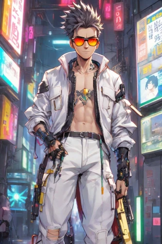 cyber glasses,cyberpunk,tracer,stylish boy,jin deui,yukio,mechanic,cyber,jackal,anime boy,engineer,sensei,cyborg,kai ken,takikomi gohan,construction worker,nikko,mercenary,male character,punk,Digital Art,Anime