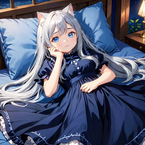 blue pillow,nyan,winterblueher,tsumugi kotobuki k-on,sleeping rose,miku,cat in bed,playmat,futon,aqua,alice,cat kawaii,would a background,hatsune miku,pajamas,cat with blue eyes,blue heart,piko,cat resting,lying down,Anime,Anime,Traditional