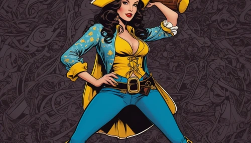 cowgirl,costume design,pin ups,sprint woman,sorceress,lasso,lupin,pin up girl,matador,pin-up girl,sheriff,comic character,retro pin up girl,cowgirls,pin up,steampunk,musketeer,athena,rockabella,corsair,Illustration,American Style,American Style 14