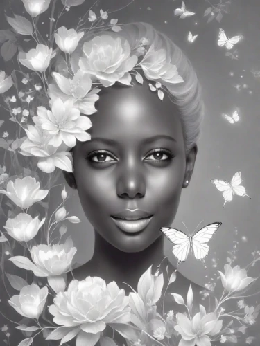african daisies,flowers png,african american woman,linden blossom,gardenia,white magnolia,african woman,girl in flowers,digital painting,beautiful african american women,black woman,world digital painting,magnolia,blossoming,girl in a wreath,digital art,black skin,afro american girls,flower art,paper flower background