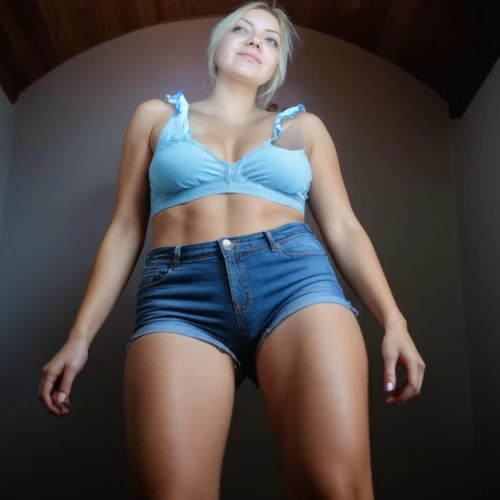 cellulite,female model,proportions,on the ceiling,beautiful woman body,without clothes,gordita,looking up,jean shorts,gap,photo model,thighs,looking through legs,top view,athletic body,sauna,wooden top,plus-size model,tan,photo session in bodysuit