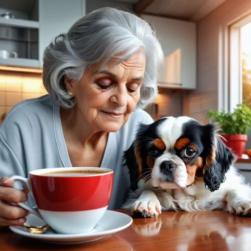 woman drinking coffee,pet vitamins & supplements,elderly lady,care for the elderly,companion dog,elderly person,grandparent,pensioner,elderly people,grandma,old couple,elderly,dog photography,a cup of coffee,grandmother,senior citizen,dog-photography,respect the elderly,grandchild,a cup of tea,Photography,General,Realistic