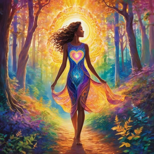 heart chakra,yogananda,solar plexus chakra,earth chakra,colorful heart,mantra om,chakras,the luv path,aura,inner light,the mystical path,luminous,prism,fae,faerie,astral traveler,heart energy,connectedness,mystical portrait of a girl,chakra,Illustration,Realistic Fantasy,Realistic Fantasy 20