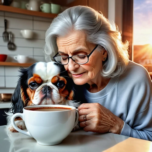 woman drinking coffee,pet vitamins & supplements,care for the elderly,elderly lady,elderly person,elderly people,respect the elderly,pensioner,grandparent,elderly,grandma,companion dog,café au lait,old couple,dog photography,a cup of coffee,old english bulldog,hot drink,grandmother,a cup of tea,Photography,General,Realistic