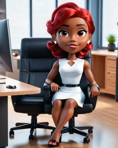 blur office background,business girl,business woman,businesswoman,office worker,secretary,girl sitting,tiana,office chair,business women,cute cartoon character,girl at the computer,bussiness woman,3d model,receptionist,desk accessories,3d figure,designer dolls,women in technology,ceo,Unique,3D,3D Character