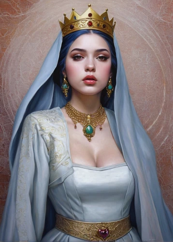 fantasy portrait,the prophet mary,diadem,fantasy art,priestess,cleopatra,cepora judith,the snow queen,bridal jewelry,jaya,gift of jewelry,world digital painting,queen crown,white lady,oriental princess,queen anne,cinderella,gold jewelry,celtic queen,bridal,Illustration,Realistic Fantasy,Realistic Fantasy 07