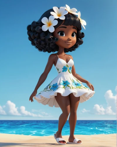 moana,tiana,hula,polynesian girl,luau,lilo,afro american girls,agnes,aloha,cute cartoon character,cape verde island,summer jasmine,the beach pearl,afro-american,jasmine,blue hawaii,a girl in a dress,candy island girl,seaside daisy,polynesian,Unique,3D,3D Character