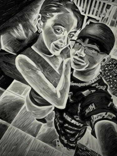 black couple,photo art,photo effect,flapper couple,comic style,thermal imaging,photomontage,photo painting,roaring twenties couple,effect picture,dancing couple,young couple,charcoal drawing,ventriloquist,artistic conception,art photography,photomanipulation,filtered image,taking picture with ipad,latin dance,Art sketch,Art sketch,Woodcut