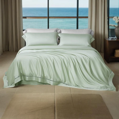 bed linen,bedding,duvet cover,bed sheet,bed skirt,bed,linens,sheets,mattress pad,waterbed,duvet,comforter,linen,blue pillow,blue sea shell pattern,bed frame,canopy bed,sand seamless,sage green,woman on bed