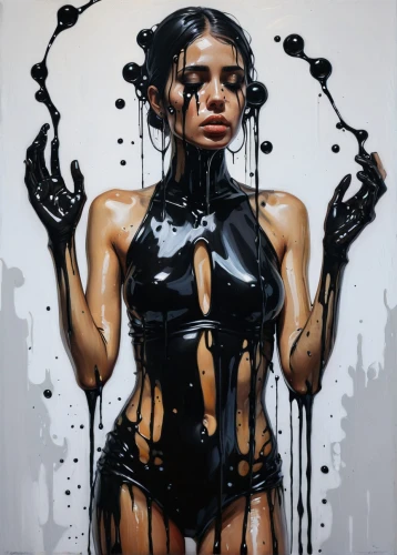 dripping,drips,neon body painting,bodypainting,oil painting on canvas,plastic arts,bodypaint,body art,latex gloves,crude,graffiti art,black woman,visual art,oil on canvas,emancipation,body painting,milk splash,rubber doll,art painting,thick paint strokes,Conceptual Art,Fantasy,Fantasy 15