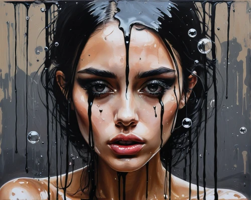 wet girl,drips,dripping,shower of sparks,drenched,oil painting on canvas,girl washes the car,water dripping,rain water,rain shower,street artist,graffiti art,streetart,tears bronze,splashing,spark of shower,water splashes,wall of tears,rainwater,shower door,Conceptual Art,Fantasy,Fantasy 15
