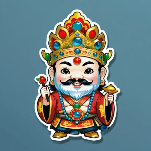 decorative nutcracker,shuanghuan noble,pubg mascot,the emperor's mustache,peking opera,scandia gnome,khlui,barongsai,chinese icons,laughing buddha,little buddha,king crown,daruma,wuchang,mascot,yuanyang,bianzhong,sultan,hwachae,oliang,Unique,Design,Sticker