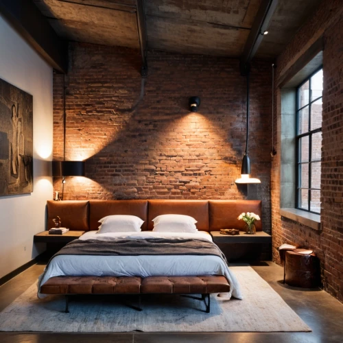 loft,wall lamp,red brick,sleeping room,great room,wooden wall,brick house,contemporary decor,modern decor,modern room,wooden beams,red brick wall,interior design,guest room,brickwork,bedroom,red bricks,guestroom,shared apartment,hardwood floors,Photography,General,Cinematic