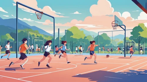 outdoor basketball,basketball court,basketball,tokyo summer olympics,woman's basketball,sports game,dribbble,tennis court,sports,basketball player,playing sports,outdoor games,streetball,track and field,youth sports,volleyball,olympic summer games,sports training,soft tennis,tennis,Illustration,Japanese style,Japanese Style 06