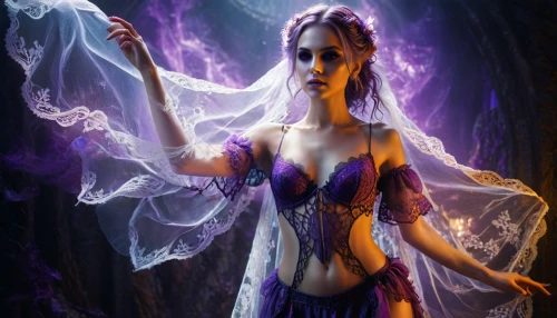 sorceress,the enchantress,faerie,fantasy picture,fantasy art,rapunzel,fantasy woman,faery,fae,la violetta,fantasy portrait,priestess,blue enchantress,evil fairy,mystical portrait of a girl,mystical,veil purple,divination,fairy queen,magic grimoire,Photography,General,Fantasy