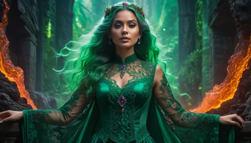 the enchantress,sorceress,celtic queen,celtic woman,green mermaid scale,elven,anahata,fantasy picture,fantasy woman,jade,fae,green aurora,elven forest,dryad,druid,celebration of witches,fantasy art,emerald,mermaid background,fantasy portrait,Photography,General,Fantasy