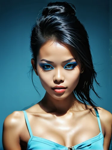 asian woman,teal blue asia,asian girl,asian vision,oriental girl,color turquoise,artificial hair integrations,vietnamese woman,photoshop manipulation,eyes makeup,women's eyes,airbrushed,retouching,image manipulation,japanese woman,turquoise,inner mongolian beauty,vintage asian,female model,asian,Conceptual Art,Fantasy,Fantasy 06