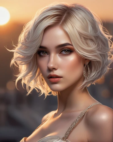 romantic portrait,portrait background,natural cosmetic,romantic look,burning hair,artificial hair integrations,fantasy portrait,blonde woman,short blond hair,girl portrait,pixie-bob,blonde girl,natural color,world digital painting,sunset glow,custom portrait,cool blonde,smooth hair,golden haired,rosa ' amber cover,Conceptual Art,Fantasy,Fantasy 17