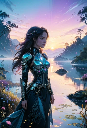 fantasy picture,fantasy portrait,fantasy art,cg artwork,fantasia,world digital painting,fantasy landscape,fantasy woman,full hd wallpaper,3d fantasy,girl on the river,elven,blue enchantress,the enchantress,dusk background,artemisia,rusalka,the wanderer,sci fiction illustration,skyflower