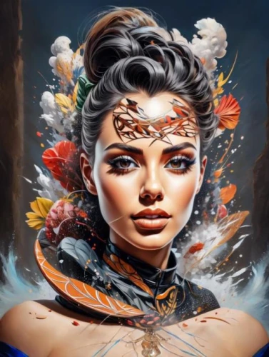 fantasy portrait,fantasy art,mystical portrait of a girl,fantasy woman,world digital painting,boho art,fantasy picture,geisha,polynesian girl,warrior woman,the enchantress,moana,shamanism,shamanic,tiger lily,shaman,oriental princess,desert flower,geisha girl,girl in a wreath