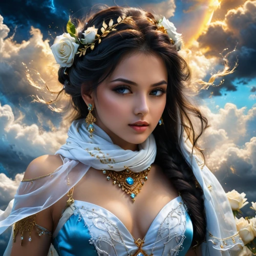 fantasy art,fantasy picture,fantasy portrait,fantasy woman,mystical portrait of a girl,celtic woman,romantic portrait,blue moon rose,fantasy girl,blue enchantress,celtic queen,white rose snow queen,faery,fairy tale character,fairy queen,thracian,sorceress,faerie,yellow rose background,blue rose,Photography,General,Fantasy