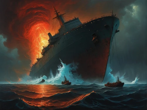 maelstrom,ghost ship,sea fantasy,tour to the sirens,ironclad warship,troopship,shipwreck,the wreck of the ship,inflation of sail,conflagration,the conflagration,ship wreck,caravel,ship releases,ship of the line,steam frigate,lake of fire,scarlet sail,the storm of the invasion,galleon,Conceptual Art,Oil color,Oil Color 02