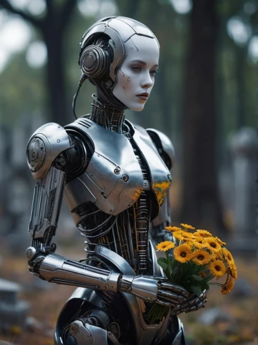 artificial intelligence,holding flowers,soft robot,ai,robotics,beautiful girl with flowers,widow flower,chatbot,chat bot,flower delivery,droid,robotic,cyborg,robots,social bot,humanoid,robot,bot,machine learning,with a bouquet of flowers,Photography,General,Sci-Fi