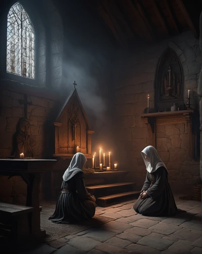 candlemas,the annunciation,woman praying,gothic portrait,nuns,praying woman,candlemaker,eucharist,monks,of mourning,candlelight,the nun,benedictine,candlelights,black candle,carmelite order,house of prayer,dark gothic mood,mourning,prayer,Illustration,Realistic Fantasy,Realistic Fantasy 17