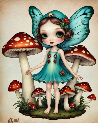 little girl fairy,agaric,child fairy,amanita,faerie,faery,garden fairy,toadstool,mushroom landscape,toadstools,fairy,vintage fairies,blue mushroom,mushrooms,fairy forest,forest mushroom,mushroom type,fairy queen,rosa ' the fairy,rosa 'the fairy,Illustration,Abstract Fantasy,Abstract Fantasy 10