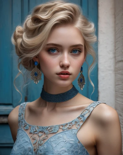 elsa,bridal jewelry,elegant,romantic look,mazarine blue,turquoise wool,beautiful model,romantic portrait,beautiful young woman,vintage girl,model beauty,fantasy portrait,portrait photography,elegance,vintage woman,artificial hair integrations,female model,pretty young woman,cinderella,girl portrait,Conceptual Art,Fantasy,Fantasy 15