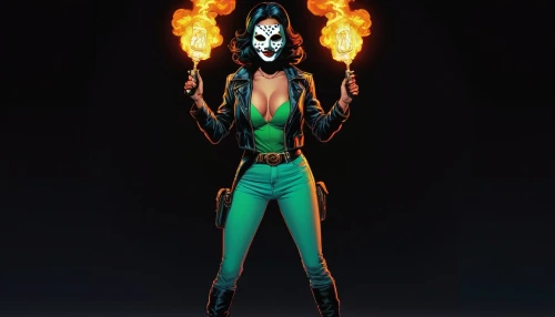 fire-eater,firedancer,fire dancer,fire eater,fire devil,fire siren,voodoo woman,fire master,fire artist,neon body painting,fire angel,dodge warlock,darth talon,igniter,jester,harlequin,undead warlock,male mask killer,sorceress,flaming torch,Illustration,Retro,Retro 18