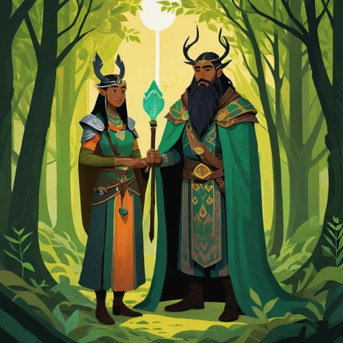 druids,guards of the canyon,elven forest,elves,druid grove,warrior and orc,hikers,protectors,forest workers,in the forest,clergy,villagers,holy forest,monks,advisors,the three magi,the forests,glowing antlers,pilgrimage,fairytale characters,Illustration,Vector,Vector 08