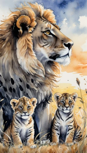 lion children,lionesses,big cats,lions,male lions,lion father,white lion family,serengeti,lion white,lions couple,panthera leo,cheetahs,african lion,two lion,king of the jungle,lion with cub,cheetah and cubs,wild animals,tigers,felidae,Illustration,Paper based,Paper Based 25