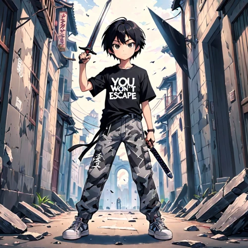 anime japanese clothing,nori,yukio,2d,isolated t-shirt,city youth,punk,anime boy,punk design,revolt,youth,fighting stance,cells,shaft,yuzu,gunkanjima,hip-hop,stylish boy,anime cartoon,persona,Anime,Anime,Traditional