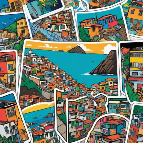 houses clipart,valparaiso,rio de janeiro,metropolises,blocks of houses,niterói,colorful city,porto,villages,garachico,rio,curaçao,copacabana,houses,escher village,rio de janeiro 2016,acapulco,postcards,bora-bora,guanabá real,Unique,Design,Sticker